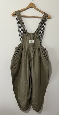 Vtg Lark Green Balloon Utility Bib Overalls Quirky Graphic Quote OOAK Women L/XL
